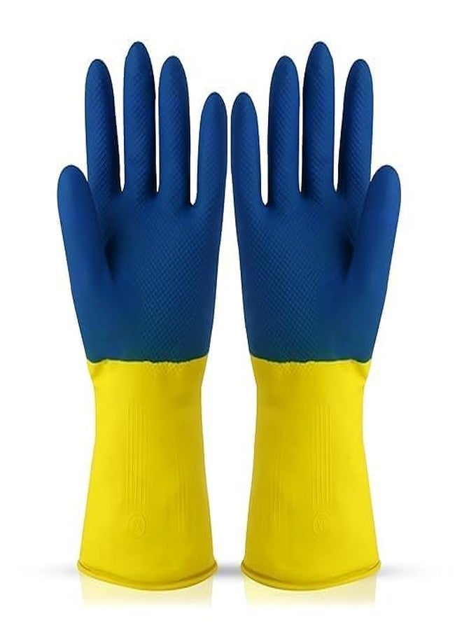 LADWA Heavy-Duty Household Rubber Hand gloves Blue Color (1 Pair) for Dishwashing, gardening, kitchen cleaning - Image 1